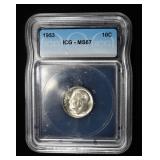 1953 ROOSEVELT DIME ICG MS67