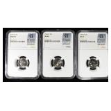(3)1996-W ROOSEVELT DIMES NGC MS 65FT, MS66 & MS67