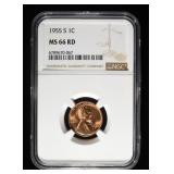1955-S WHEAT CENT NGC MS66 RD