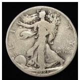 1921-D WALKING LIBERTY HALF DOLLAR VG