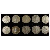 (10) 90% SILVER WALKING LIBERTY HALF DOLLARS