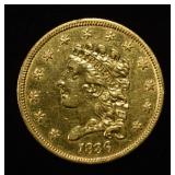 1836 $2.50 CLASSIC HEAD GOLD AU/BU CLEANED