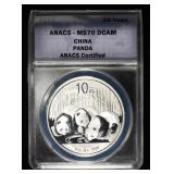 2013 PANDA  ANACS MS70DCAM 1 OZ 0.999 SILVER