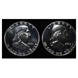 (2) 90% SILVER 1961 FRANKLIN HALF DOLLARS PROOF BU