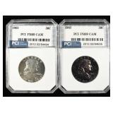 (2) 1962 FRANKLIN HALF PCI SUPERB GEM+ PROOF CAM