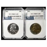 (2) 1962 FRANKLIN HALF PCI SUPERB GEM+ PROOF