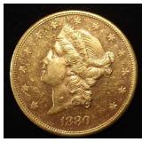 1880-S $20 LIBERTY GOLD CH BU DMPL RARE THIS NICE