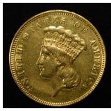 1855 $3 PRINCESS GOLD BU SOME OLD CLEANING