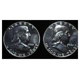 (2) 90% SILVER 1961 FRANKLIN HALF DOLLARS PROOF BU