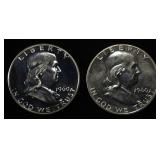 (2) 90% SILVER 1960 FRANKLIN HALF DOLLARS PROOF BU