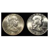 1951 & 1962 FRANKLIN HALVES CH BU