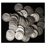 (50) 90% SILVER MERCURY DIME