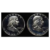 (2) 90% SILVER 1963 FRANKLIN HALF DOLLARS PROOF BU