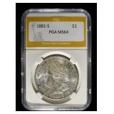 1881-S MORGAN DOLLAR PGA CH/GEM BU
