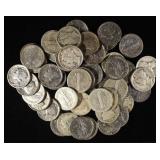 (50) 90% SILVER MERCURY DIME