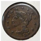 1849 BRAIDED HAIR LARGE CENT XF