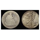 1876-S SEATED & 1928-S WALKING LIBERTY HALVES