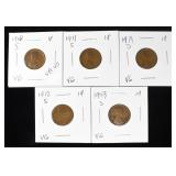 1910-S, 1911-D&S,1912-S & 1913-S WHEAT CENTS VG