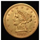 1862/1 $2.50 LIBERTY GOLD CHOICE ORIG UNC