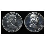 (2) 90% SILVER 1963 FRANKLIN HALF DOLLARS PROOF BU