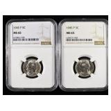(2) 1945-P JEFFERSON NICKELS NGC MS 66 & MS 65