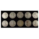 (10) 90% SILVER WALKING LIBERTY HALF DOLLARS