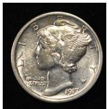 1917-D MERCURY DIME AU/BU