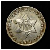 1852 3 CENT PIECE CH/GEM BU