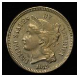 1872 3 CENT NICKEL PIECE CH/GEM BU