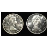 1958 & 1967 $1 CANADA 80% SILVER BU