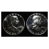 (2) 90% SILVER 1963 FRANKLIN HALF DOLLARS PROOF BU
