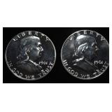(2) 90% SILVER 1961 FRANKLIN HALF DOLLARS PROOF BU