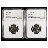 (2) 1969-D JEFFERSON NICKEL NGC MS 66