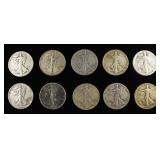 (10) 90% SILVER WALKING LIBERTY HALVES