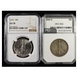 (2) GRADED WALKING LIBERTY HALF DOLLARS
