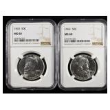 (2) 1963 FRANKLIN HALF DOLLAR NGC MS60