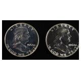 (2) 90% SILVER 1960 FRANKLIN HALF DOLLARS PROOF BU
