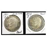 1971-S & 1974-S EISENHOWER DOLLAR PROOF