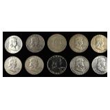 (10) 90% SILVER FRANKLIN HALF DOLLAR
