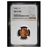 1946 LINCOLN CENT NGC MS-67 RD