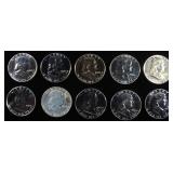 (10) 90% SILVER FRANKLIN HALF DOLLARS PROOF