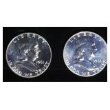 (2) 90% SILVER 1961 FRANKLIN HALF DOLLARS PROOF BU
