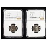 (2) 1952-S JEFFERSON NICKELS NGC MS 66