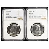 (2) 1963 FRANKLIN HALF DOLLAR NGC MS63