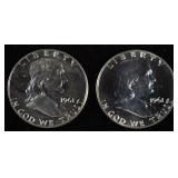 (2) 1961 90% SILVER FRANKLIN HALF DOLLARS PROOF BU
