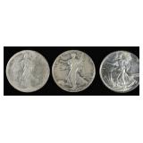 1917-D, 1938-D & 1943 WALKING LIBERTY HALF DOLLARS