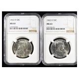 (2) 1963-D FRANKLIN HALF DOLLAR NGC MS63