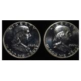 (2) 90% SILVER 1960 FRANKLIN HALF DOLLARS PROOF BU