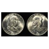 (2) 1949-D 90% SILVER RANKLIN HALF DOLLAR BU