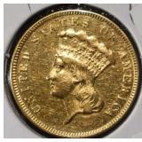 1874 $3 PRINCESS GOLD PROOFLIKE UNC